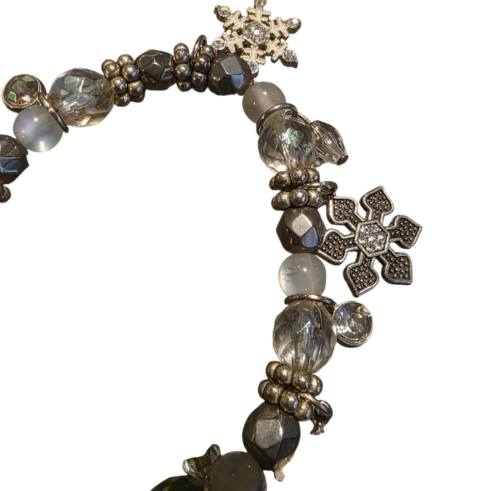 Silver Snowflake Charm Beaded Bracelet